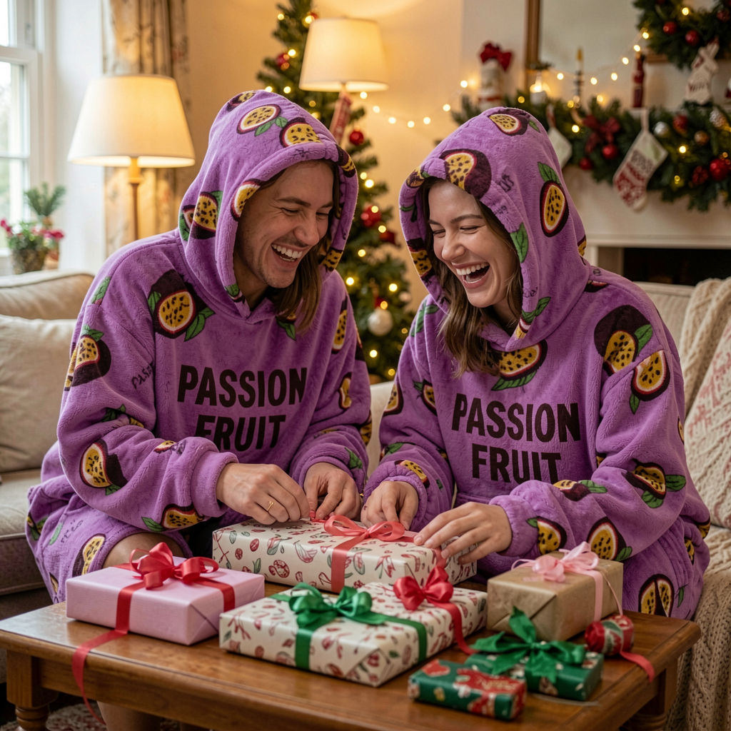 Friends wrapping presents in Passion Fruit Snugzillas